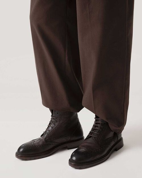 Polacchine testa di moro in pelle lavata lavorazione brogue, DK BROWN