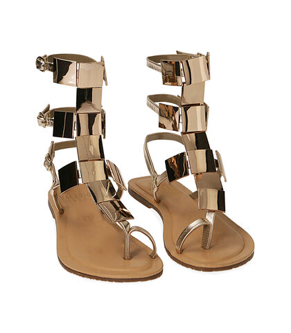 Sandali lace-up oro in pelle, Valerio 1966, 19A9T7838PEOROG035, 002