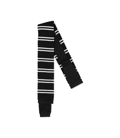 Cravatta nero/bianca rigata in cotone con fondo dritto, Valerio 1966, 11I9T0023TSNEBIUNI, 001