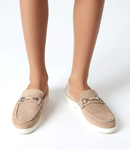 Mocassino da uomo in camoscio taupe, casual, Valerio 1966, 25U8T5406CMTAUP039, 002