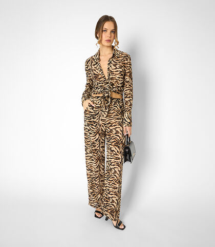 Pantaloni da donna con stampa animalier nera-beige, Valerio 1966, 25C9T4352TSNEBEI, 001
