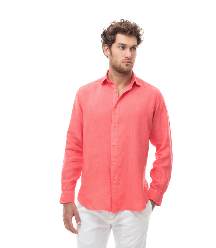 Camicia corallo in lino