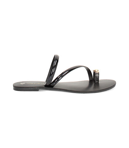Sandali bassi da donna in laminato nero, Valerio 1966, 2549T6816LMNERO035, 001