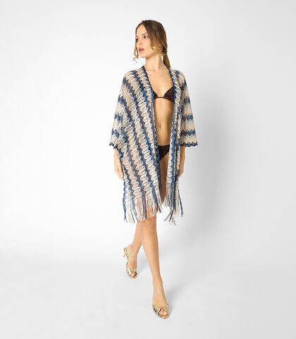 Poncho corto da donna blu-beige, Valerio 1966, 25B4T0104TSBLBEI, 001