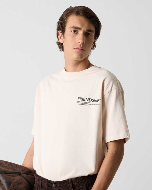 T-shirt da uomo in cotone beige, BEIGE