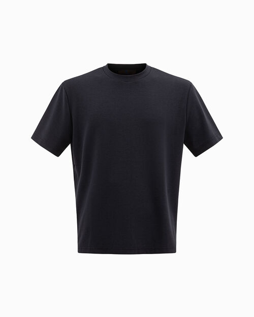T-shirt blu girocollo con orlo dritto, BLUE