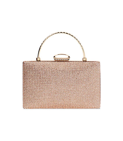 Clutch da donna rosa-oro in laminato con pietre, Valerio 1966, 2551T9978LPRAORUNI, 001