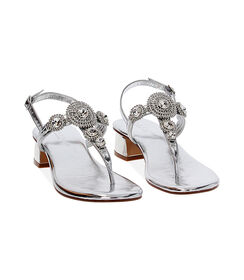 Sandalo infradito da donna in laminato e pietre color argento, Valerio 1966, 2549T6221LPARGE035, 003 preview
