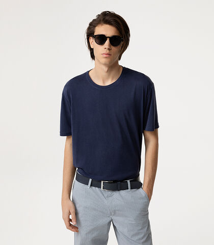 T-shirt blu con design minimalista, Valerio 1966, 27C9T5579TSBLUEI, 002