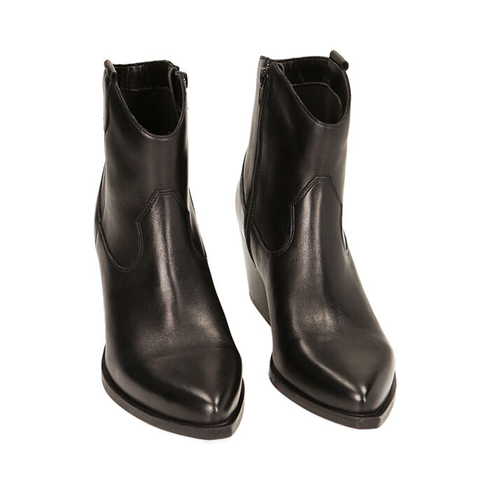 Stivaletti texani neri in pelle tacco 7 4 cm
