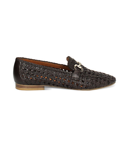 Mocassino da donna in pelle intrecciata testa di moro, Valerio 1966, 2514T7020PIMORO035, 001