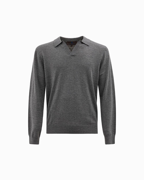 Maglione grigio collo a v e colletto, GREY