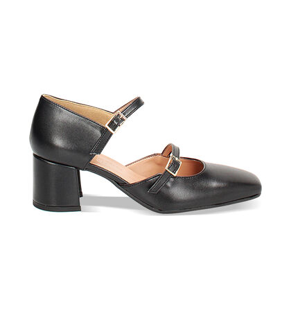 Décolleté open shank nere, tacco largo 5 cm, Valerio 1966, 24M8T5012EPNERO035, 001