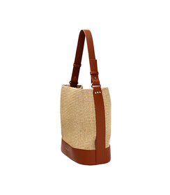 Borsa a secchiello da donna in rafia beige, Valerio 1966, 2523T4558RFBEIGUNI, 003 preview