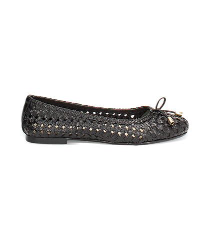Ballerina da donna in pelle intrecciata nera, Valerio 1966, 2514T5501PINERO035, 001