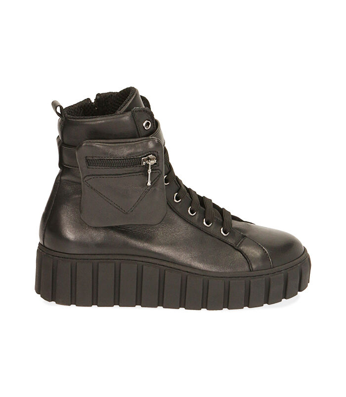 Sneakers nere in pelle, tacco 5 cm