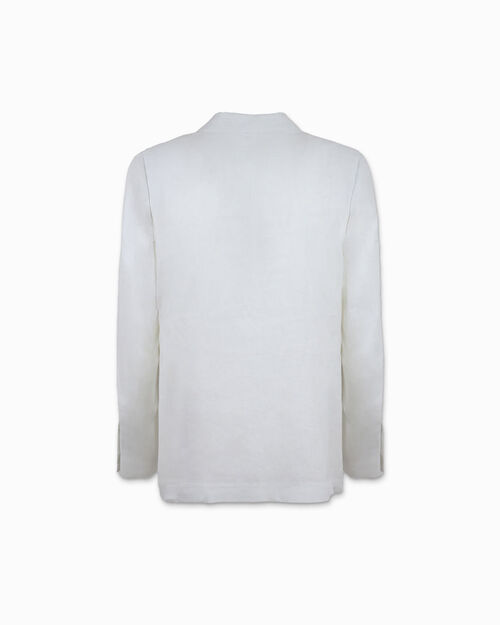 Giacca doppiopetto da uomo in lino bianco, WHITE