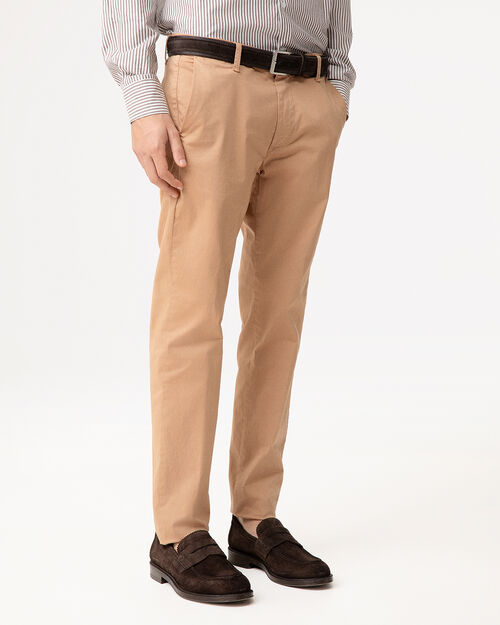 Pantaloni nocciola con chiusura a filetto, BROWN