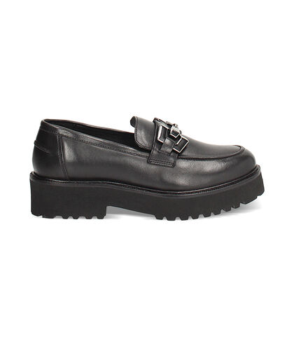 Mocassino nero in pelle con morsetto, Valerio 1966, 24B8T0301PENERO035, 001