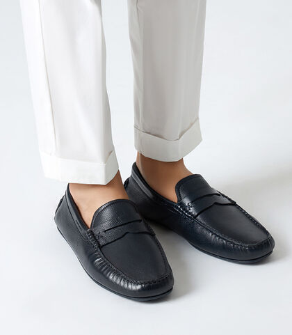 Mocassino da uomo in pelle blu casual, Valerio 1966, 2514T8750PEBLUN039, 002