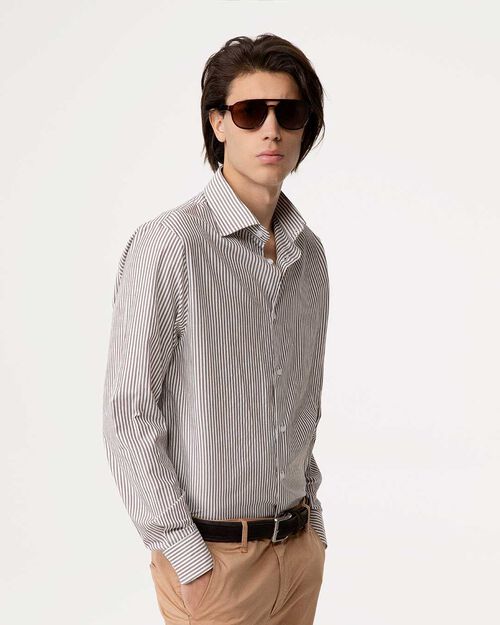 Camicia marrone a righe verticali, BROWN