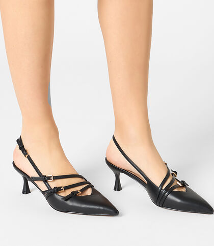 Décolleté slingback nere, tacco 6 cm, Valerio 1966, 2521T8220EPNERO035, 002