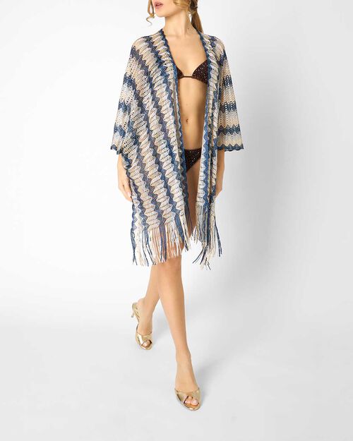 Poncho corto da donna blu-beige, MULTI COLOR