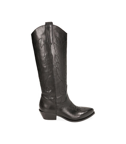Stivali texani in pelle nera, tacco 5,5 cm, Valerio 1966, 21B8T4103PENERO035, 001