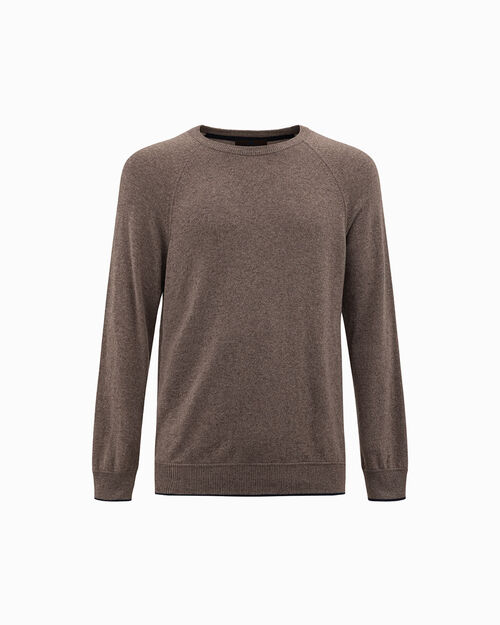 Maglione taupe girocollo a costine, TAUPE