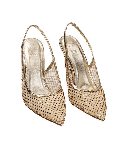 Slingback oro in rete, tacco 10,5 cm, Valerio 1966, 2121T9736TSOROG035, 002