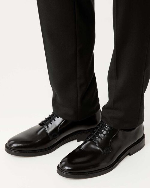 Scarpa allacciata nera con finiture artigianali, BLACK