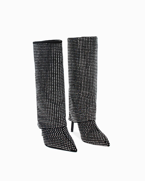 Stivali in microfibra neri con strass argento, 