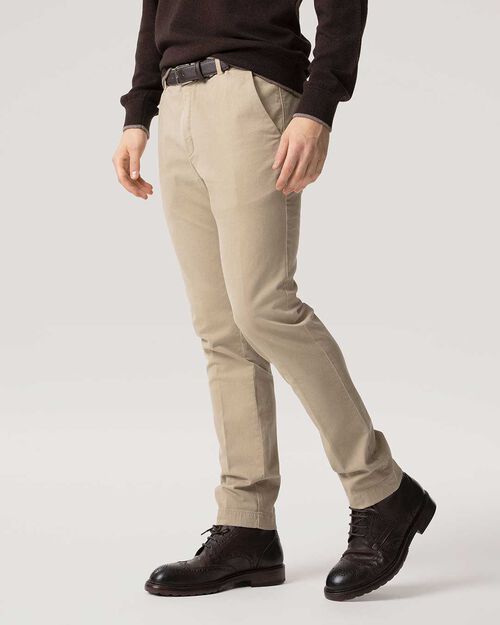 Pantaloni sabbia slim fit con chiusura a bottone, SAND