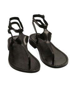 Sandali infradito neri in pelle, Valerio 1966, 21B8T4021PENERO035, 002 preview