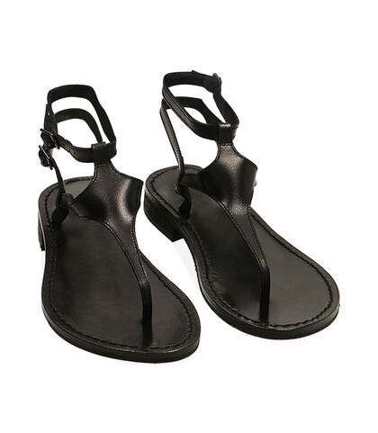 Sandali infradito neri in pelle, Valerio 1966, 21B8T4021PENERO035, 002