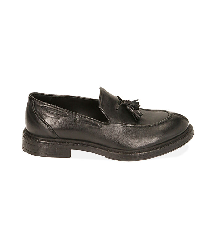Mocassini neri in pelle con nappina , SALDI, 2053T4304PENERO039