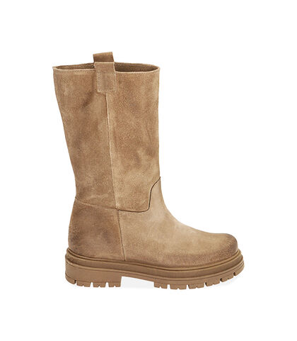 Biker boots taupe in camoscio , Valerio 1966, 20L6T1090CMTAUP035, 001