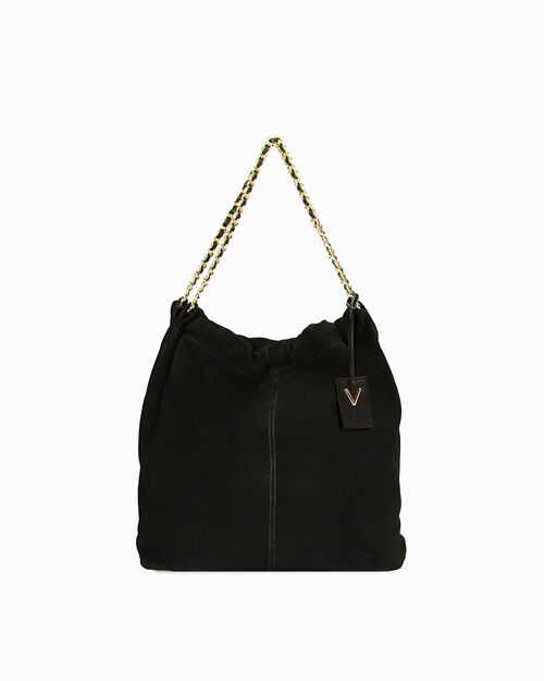 Borsa a spalla in camoscio nero, BLACK