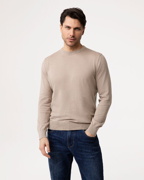 Maglione beige con girocollo, BEIGE