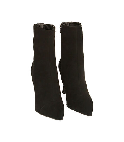Ankle boots neri in camoscio, tacco 10 cm , Valerio 1966, 20L6T7088CMNERO035, 002