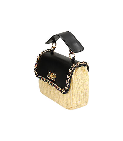 Mini bag a mano in rafia nera, Valerio 1966, 2323T3613RFBENEUNI, 002