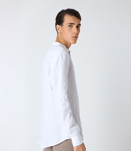 Camicia da uomo in lino con collo alla coreana bianca, Valerio 1966, 25Z3T2301LNBIAN38, 002