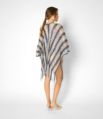 Poncho corto da donna blu-beige, Valerio 1966, 25B4T0104TSBLBEI, 002