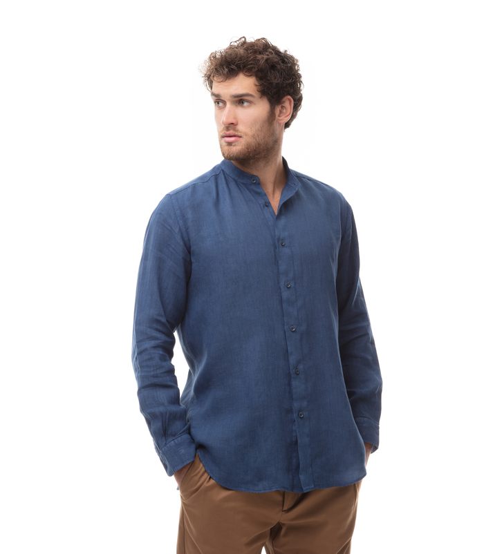 Camicia blu cobalto in lino slim fit Valerio 1966