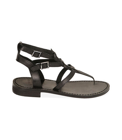Sandali infradito cage in pelle, Valerio 1966, 21B8T4022PENERO035, 001