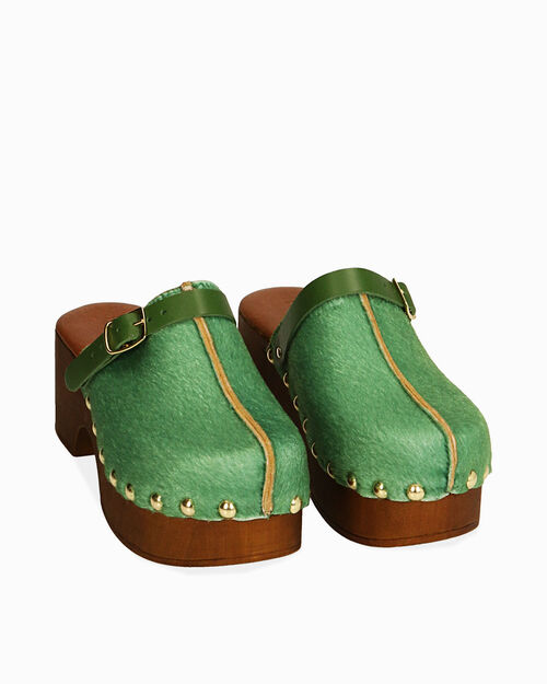 Clogs verdi in cavallino , GREEN