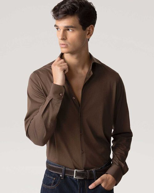 Camicia testa di moro in cotone, DK BROWN