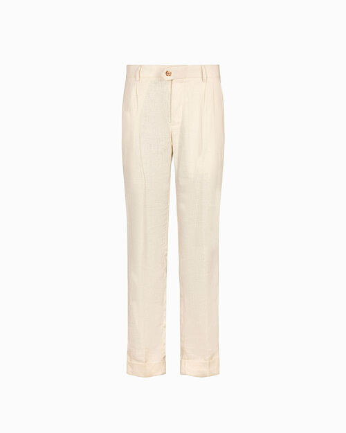 Completo pantalone panna in lino, CREAM