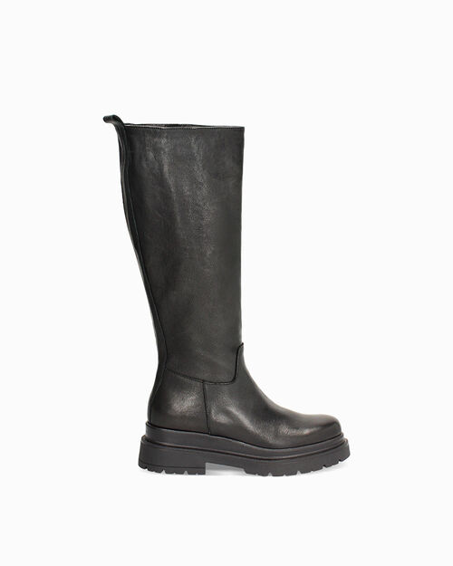 Stivali in vera pelle nera con suola in gomma alta 3,5 cm, BLACK