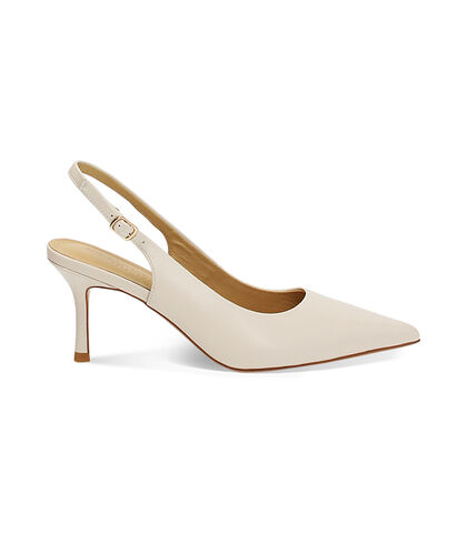 Décolleté slingback donna in pelle panna, Valerio 1966, 25M5T0601PEPANN035, 001